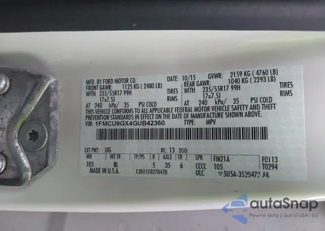 2016 Ford Escape Se from USA, damaged, VIN 1FMCU9GX4GUB42360